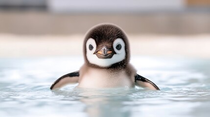 Fototapeta premium Cute penguin chick swimming
