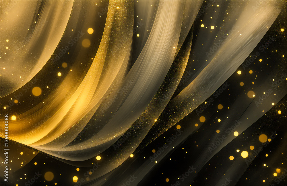 Aufkleber A flowing, abstract composition of golden and dark waves with sparkling light elements. The design conveys a sense of elegance and movement, with a rich, luxurious feel. It suggests celebration and fe