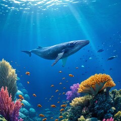 Magnificent Whale Swimming in a Vibrant Coral Reef