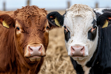 Cattle grazing peacefully on a livestock farm in a rural setting during early morning hours