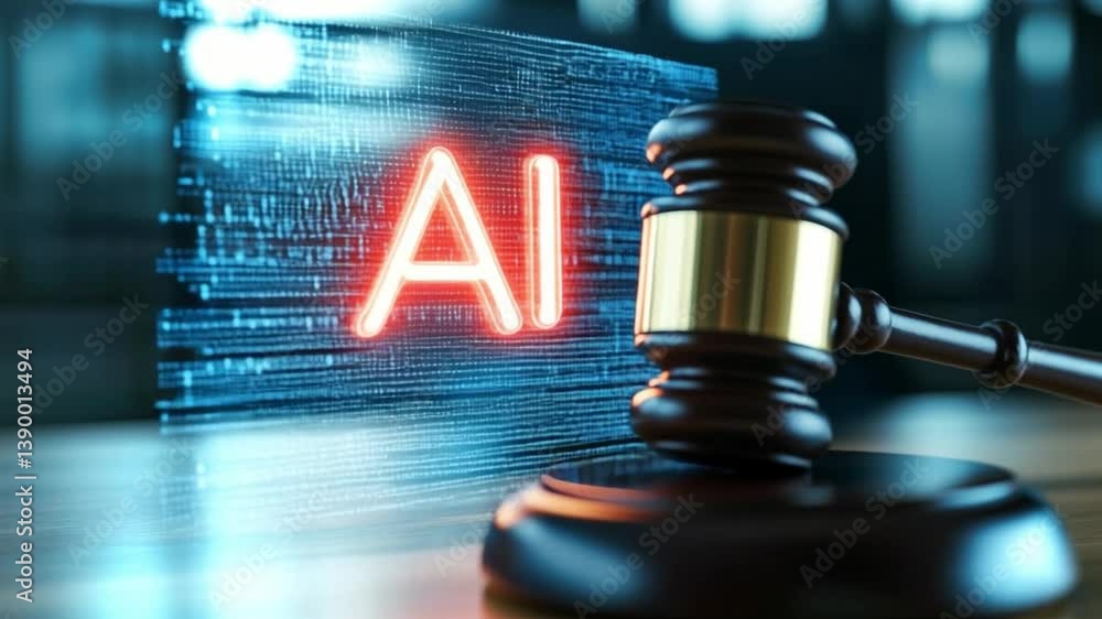 Poster exploring the intersection of artificial intelligence and legal justice in virtual settings