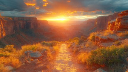 Sunset landscape river warm colors
