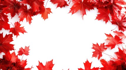 Canada Day celebration featuring scattered red maple leaves creating a festive border, symbolizing Canadian patriotism, pride, and decorative holiday themes