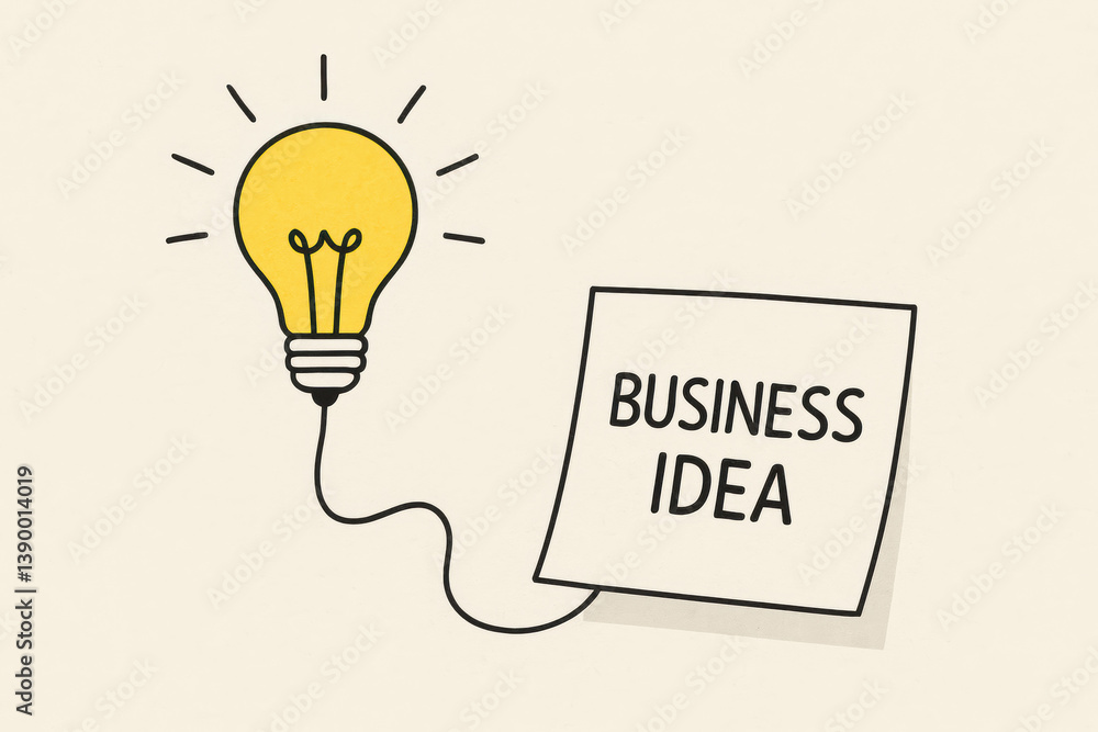 Aufkleber light bulb representing minimal business concept with a business idea note attached creatively inspi