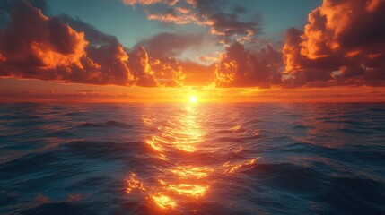 Fototapeta premium Sunset ocean calm vibrant colors nature scene