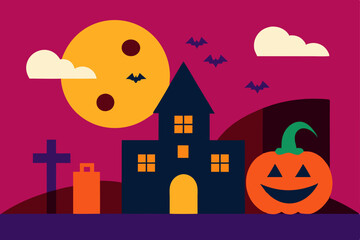 Halloween background with pumpkin and bats