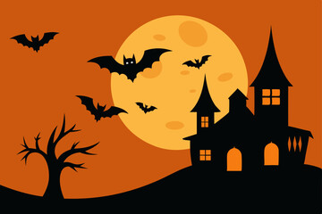 halloween background with castle and pumpkin