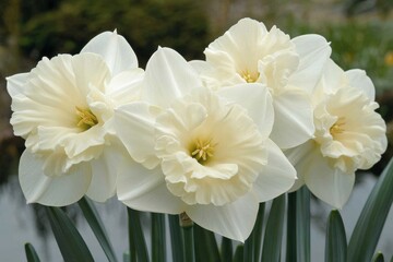 Obraz premium Detailed Close Up Photograph of Blooming White Daffodils with Natural Background