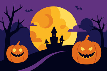 halloween background with pumpkin and bats