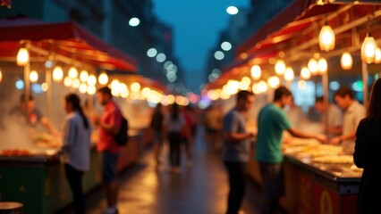 Night Street Food Market with Vibrant Atmosphere