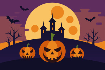 halloween background with pumpkin and bats