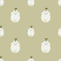 cute Seamlees pattern Featuring adoroble white dog with Green Leaf Sprouts on head.Ideal for textiles,packaging,wall decor.