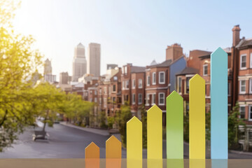 vibrant cityscape with colorful growth bars symbolizes progress and success