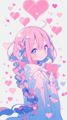 Adorable Anime Girl with Pink Hair and Hearts