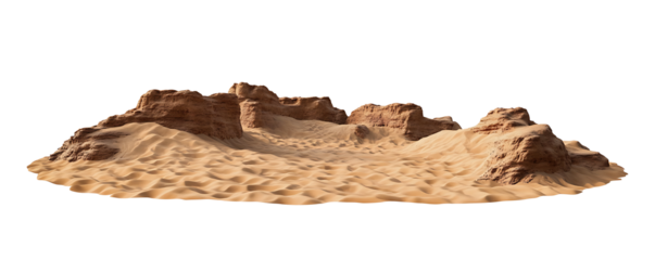 Sandy Desert Landscape With Rock Formations And Dunes  on transparent background , png , cutout