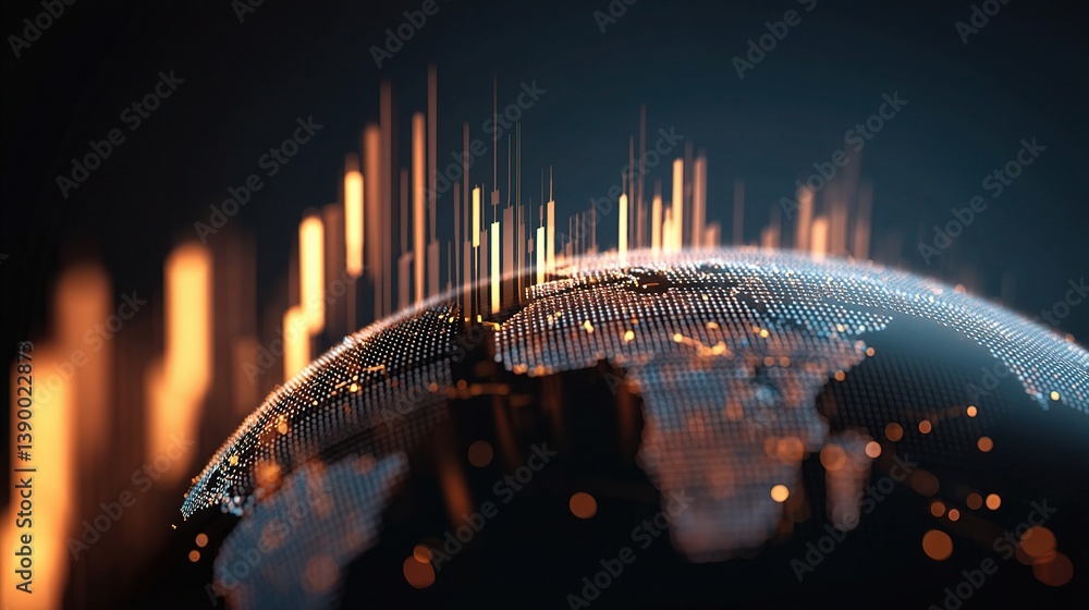 Poster double exposure of financial graph overglow on global map design