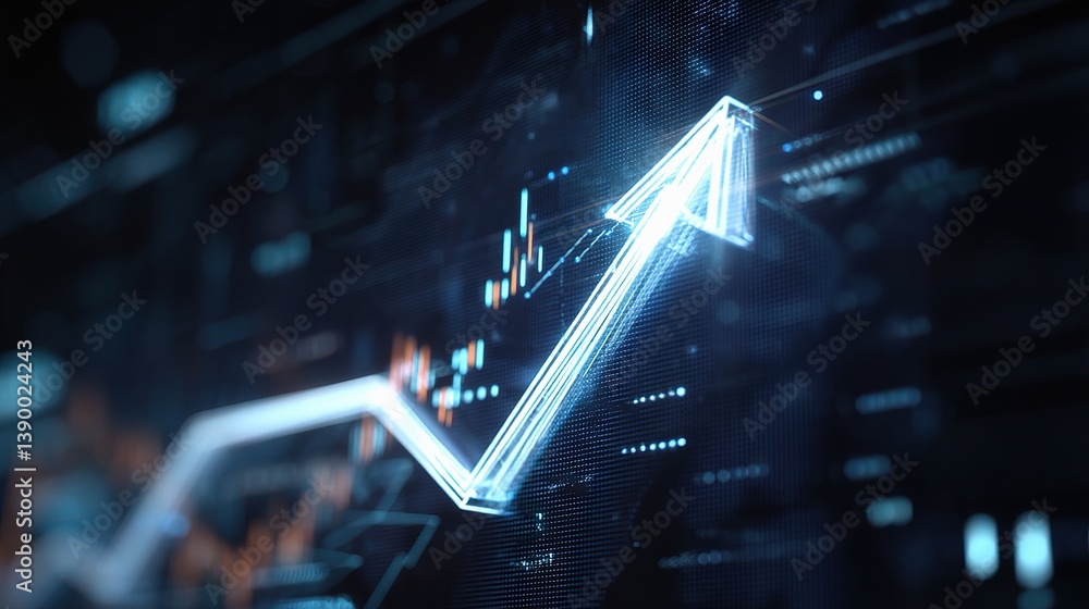 Aufkleber futuristic digital arrow rising in a dynamic abstract background