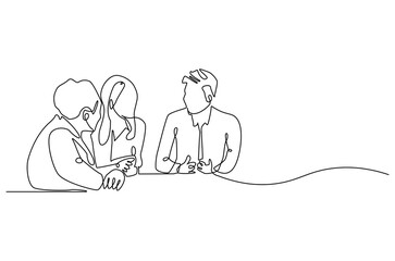 Continuous one line drawing of business meeting. Single line drawing illustration of Office workers meeting in office. Business plan concept vector art. Doodle line illustration.