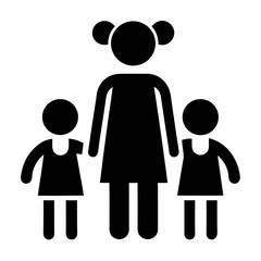 Pictogram Illustration Of A Mother With Two Daughters Standing Together In Black