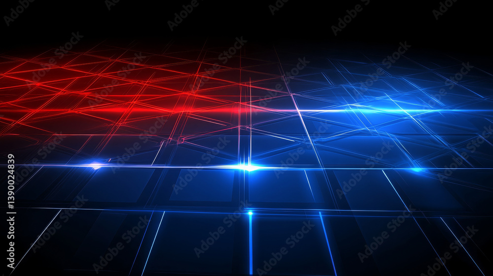 Poster mesmerizing abstract cityscape featuring dynamic red and blue light patterns