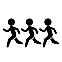 Three Black Silhouette Figures Running Or Jogging In A Row Icon Vector