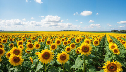 Obraz premium Sunflowers blooming under a clear blue sky in a vibrant field 