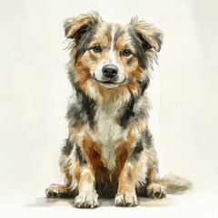 Adorable watercolor illustration of sitting dog with friendly expression