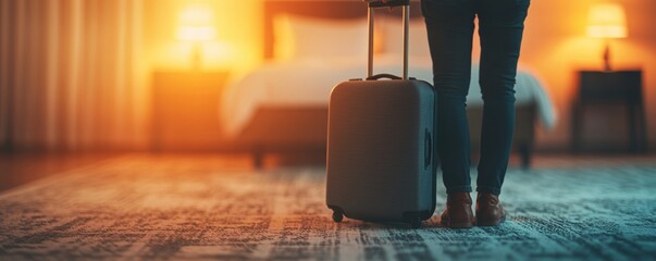 Traveling Solo A Traveler's Journey at a Hotel Cozy Room Evening Glow Personal Reflection