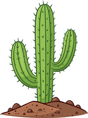 Cute Cartoon Vector Illustration of Smiling Green Cactus in a Pot with Pink Flower Including Normal, Cartoon, and Hand-Drawn Lined Vector Styles