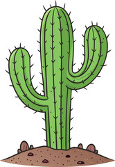 Cute Cartoon Vector Illustration of Smiling Green Cactus in a Pot with Pink Flower Including Normal, Cartoon, and Hand-Drawn Lined Vector Styles