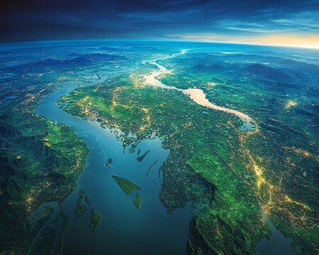 Aerial view of Puget Sound, Washington State.