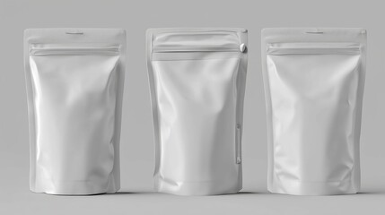 White blank foil pouch packaging mockup template isolated on gray background with clipping path. High-resolution design for branding, advertising, product label, cosmetic, food, or retail industry pre