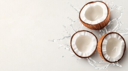 Fototapeta premium Coconut Halves Splash Freshness