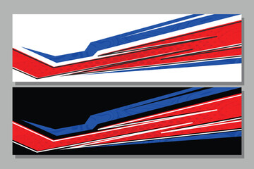 Sporty modern racing car decal livery design. Graphic abstract stripe racing background kit designs in white and black color background