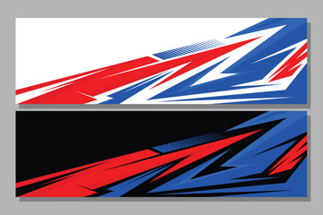 Sporty modern racing car decal livery design. Graphic abstract stripe racing background kit designs in white and black color background