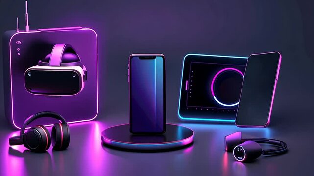 VR headset, phone, tablet, and headphones. Immersive tech