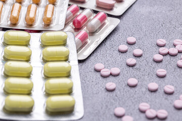 Variety of medicines and drugs.Medicine and healthcare concept.Variety of medicines and...