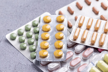 Variety of medicines and drugs.Medicine and healthcare concept.Variety of medicines and...