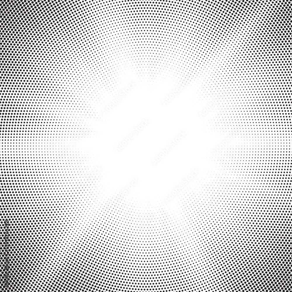 Poster Halftone gradient sun rays pattern. Abstract halftone vector dots background. monochrome dots pattern. Vector background in comic book style with sunburst rays and halftone. Retro pop art design.