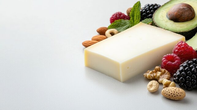 Fresh cheese with fruits and nuts. Healthy snack, great taste