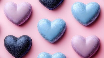 Obraz premium Glittery Hearts in Pink and Blue on a Soft Pastel Background