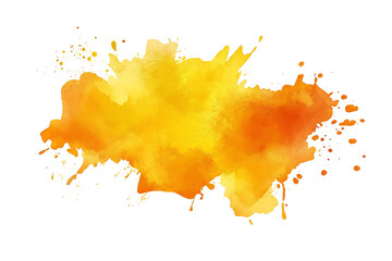 Obraz premium Abstract Yellow And Orange Watercolor Stain With Splatters on transparent background , png , cutout