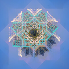 Abstract pattern, multi-colored kaleidoscope from photos modern buildings and houses