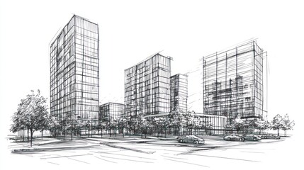 Fototapeta premium Architectural sketch of city buildings (1)