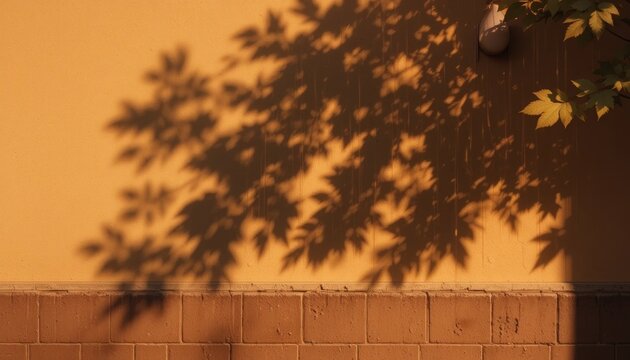 Captivating shadow play of leaves on a warm wall outdoor art urban landscape natural light serene atmosphere