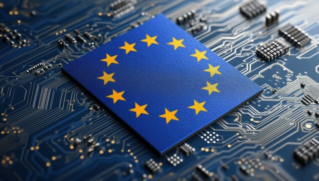 EU flag on a circuit board