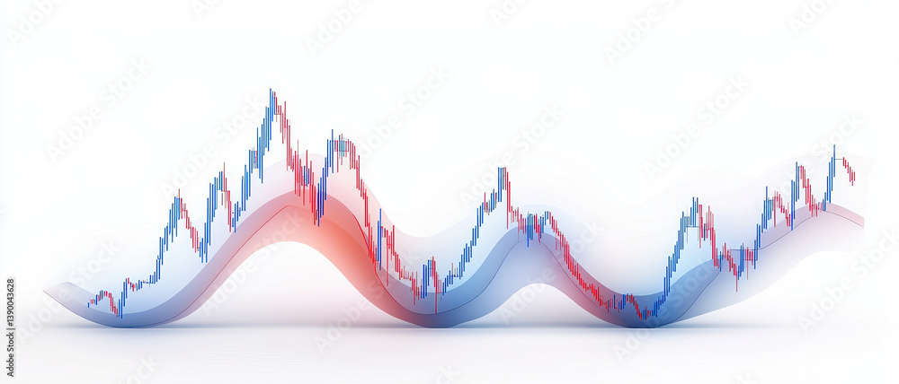 Poster stock market chart showing volatility with zigzag patterns and colorful waves, illustrating