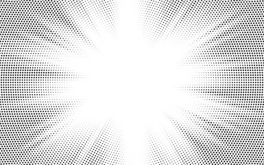 Halftone gradient sun rays pattern. Abstract halftone vector dots background. monochrome dots pattern. Vector background in comic book style with sunburst rays and halftone. Retro pop art design.
