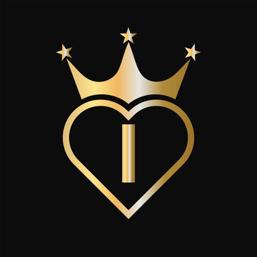 Initial Letter I Crown Logo Concept With Heart and Star Symbol Vector Template