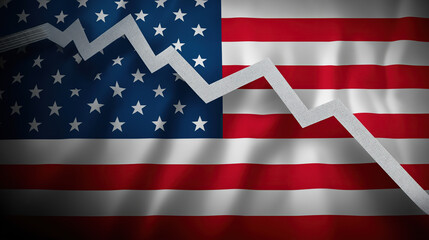 Obraz premium American flag backdrop shows sharply declining economic line